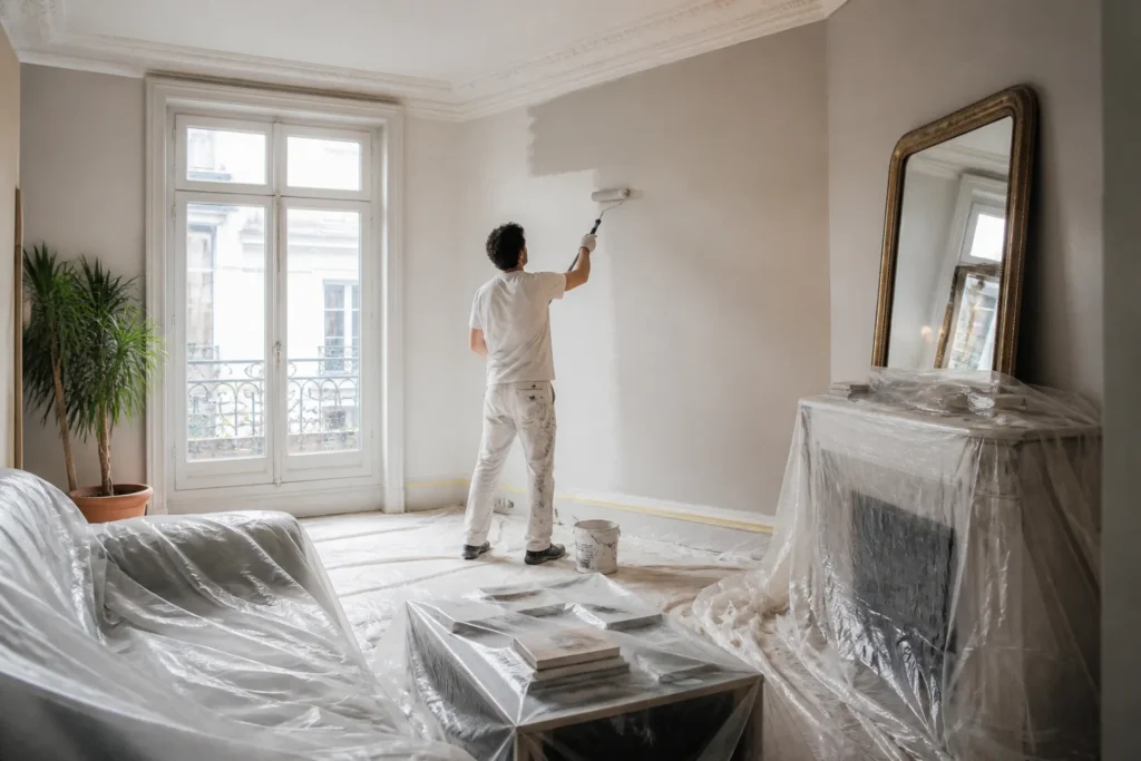 Appartement parisien préparé avec soin pendant des travaux de peinture