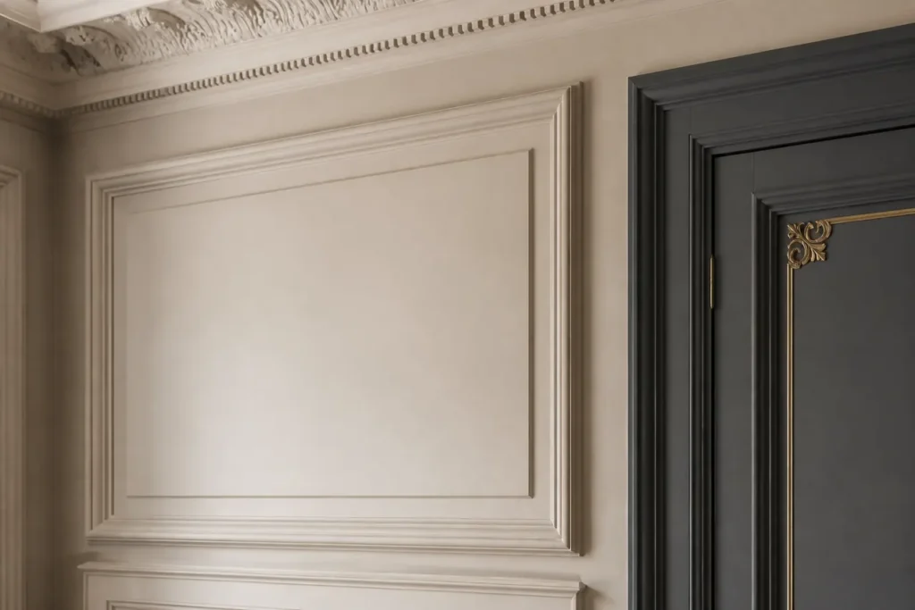 Finition décorative sur moulures et porte intérieure