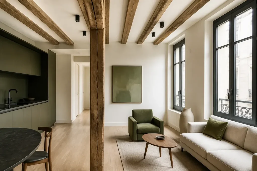 Murs et plafonds peints dans un intérieur parisien contemporain