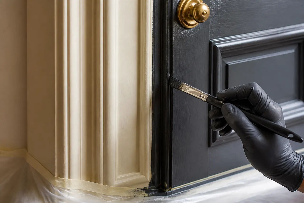 Application précise de peinture sur une porte moulurée