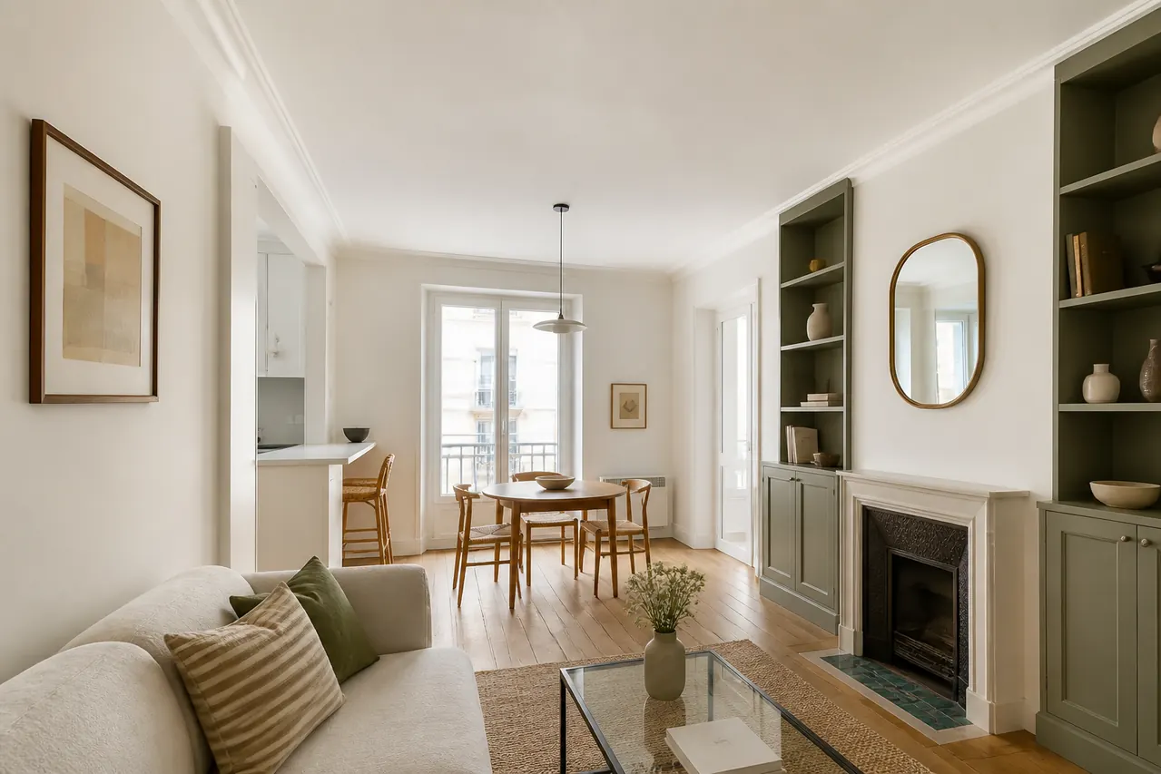 Murs et plafond fraîchement peints dans un intérieur parisien