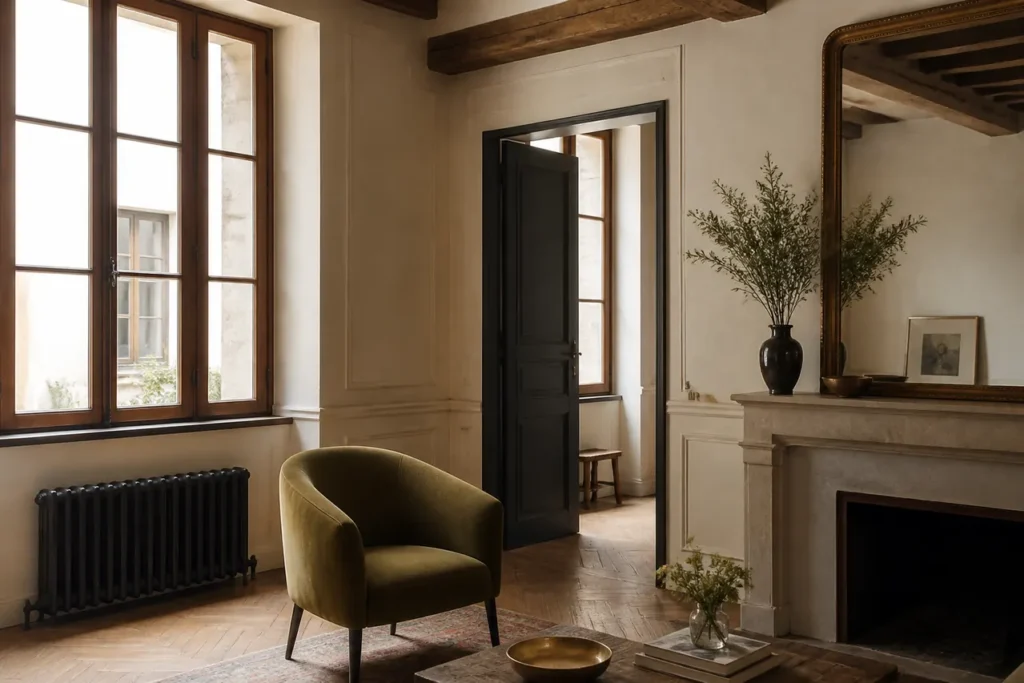 Appartement parisien ancien aux tons chauds dans le 3e arrondissement