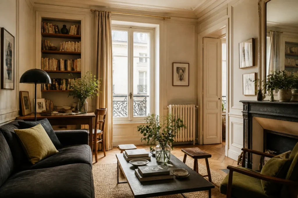 Appartement parisien chaleureux avec bibliothèque dans le 5e arrondissement