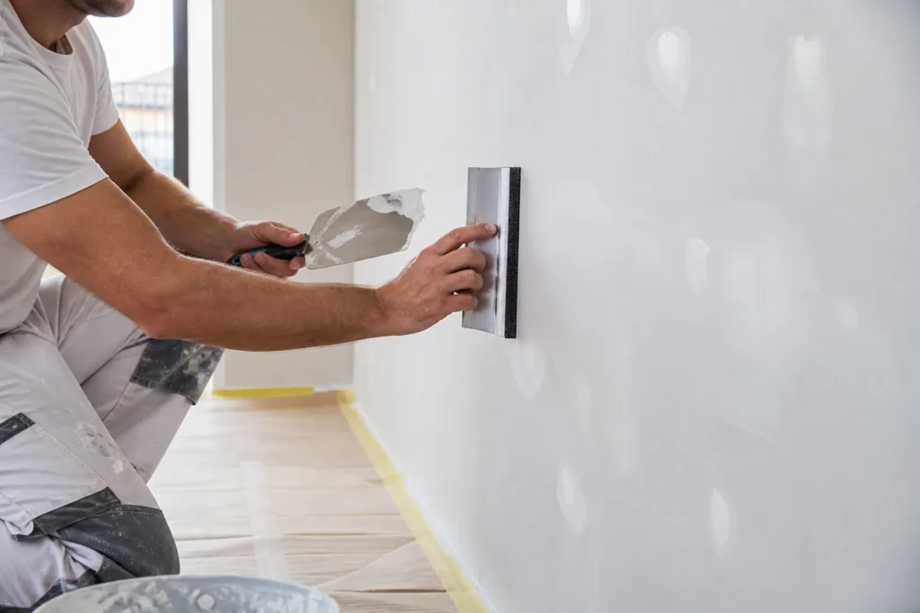 Préparation et lissage d’un mur intérieur avant mise en peinture