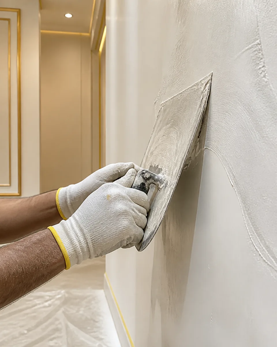 Application d’un enduit de lissage sur un mur intérieur