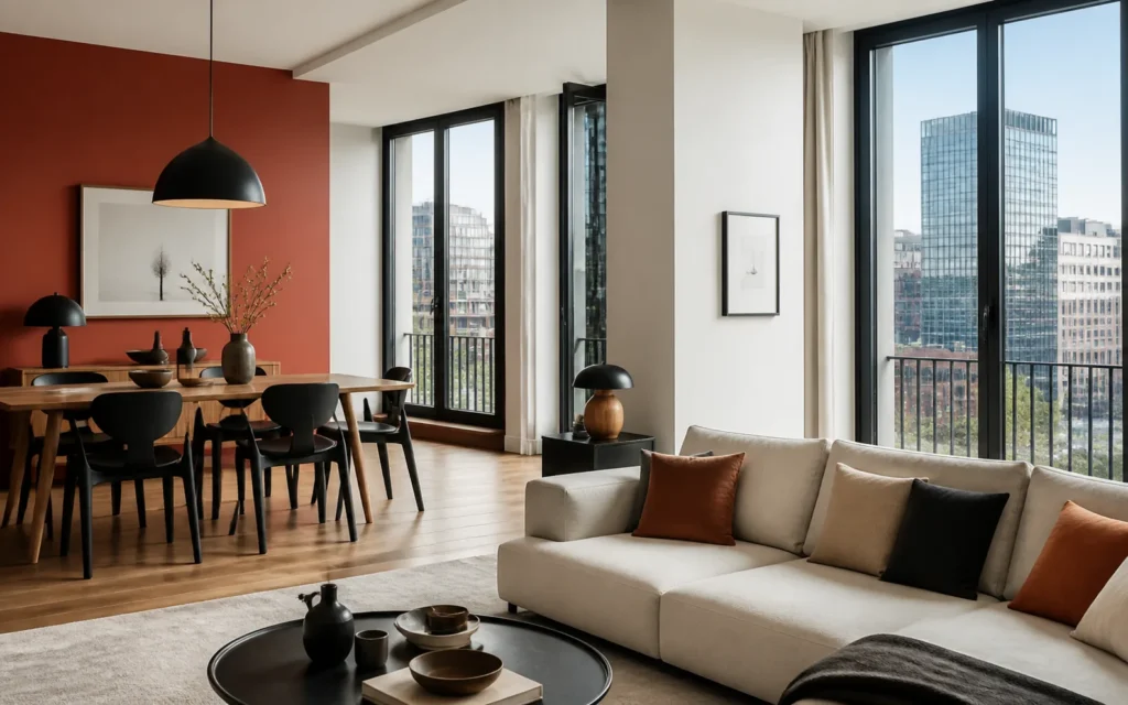 Appartement contemporain aux murs blancs et terracotta