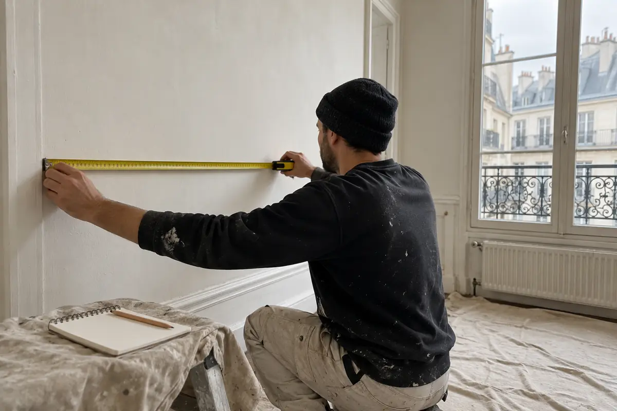Mesure d’un mur pour estimer des travaux de peinture à Paris